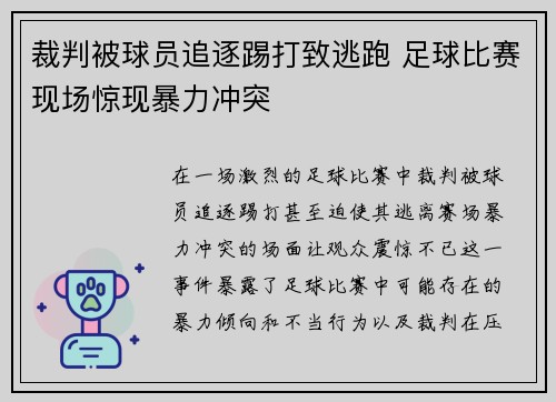 裁判被球员追逐踢打致逃跑 足球比赛现场惊现暴力冲突