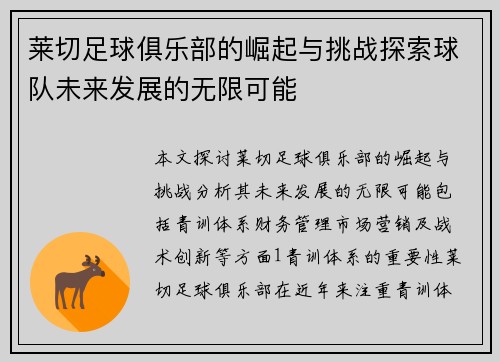 莱切足球俱乐部的崛起与挑战探索球队未来发展的无限可能