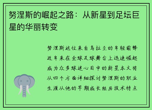努涅斯的崛起之路：从新星到足坛巨星的华丽转变