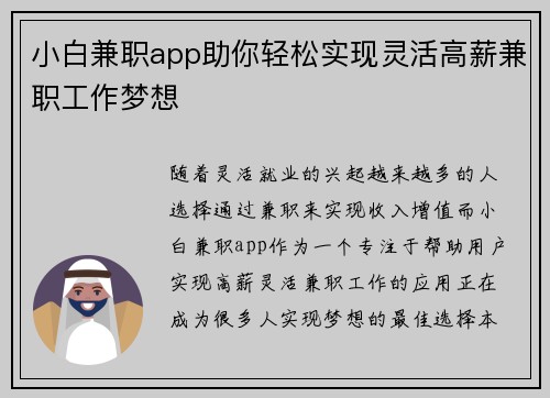 小白兼职app助你轻松实现灵活高薪兼职工作梦想